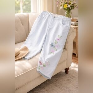 Boho Floral Embroidered White Jeans Quacker Factory 2x